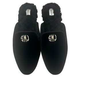 Birdies The Phoebe Black Velvet Faux Fur Elegant Slipper Mules Women's sz8